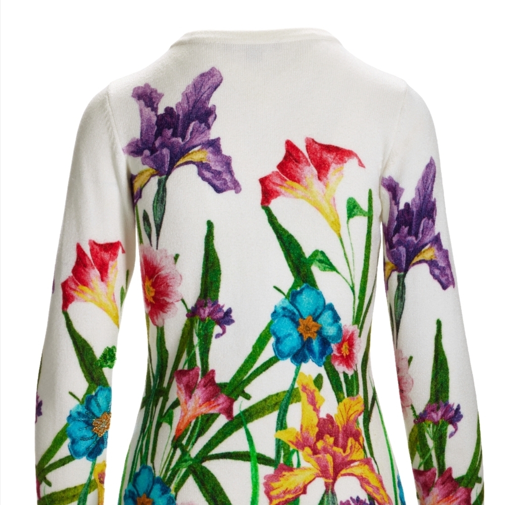 Boston Proper Floral Cardigan - White, Purple, Green, Blue, Yellow - Picture 3 of 10